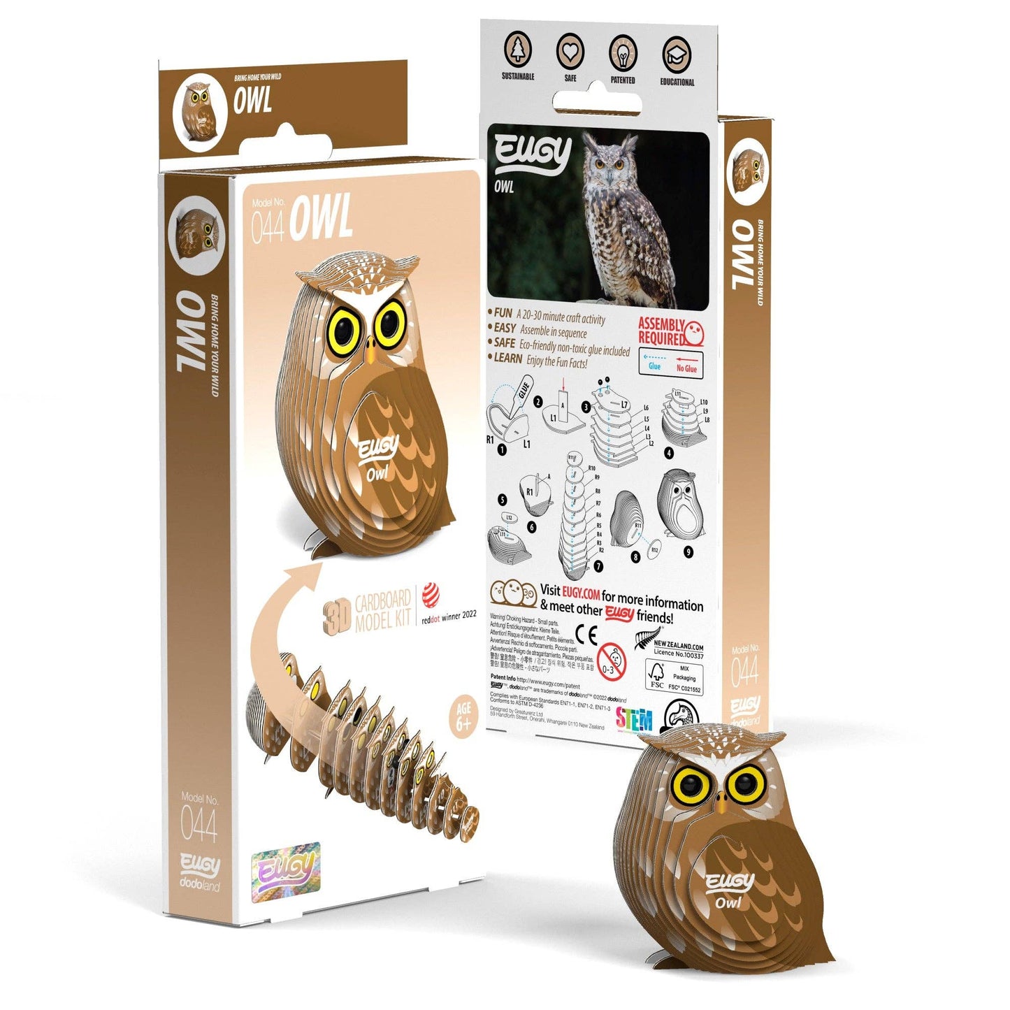 Owl 3-D Puzzle with its packaging on a white background