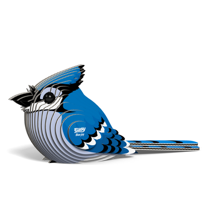 Blue jay bird-shaped object with EUGY branding on a white background assembled