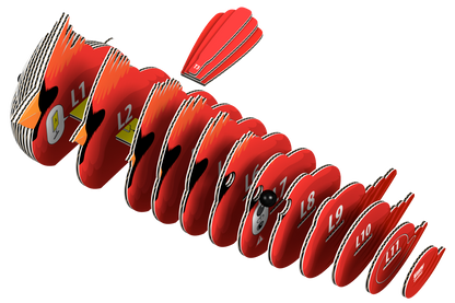 Cardinal 3-D Puzzle showing each piece in order on a white background