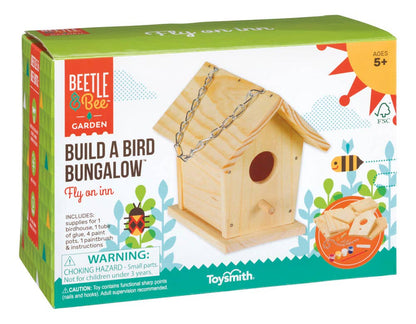 ToySmith Build a Bird Bungalow kit packaging with wooden birdhouse illustration